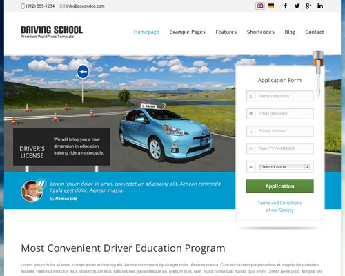 Premium WordPress Driving School Responsive Business Theme Screenshot
