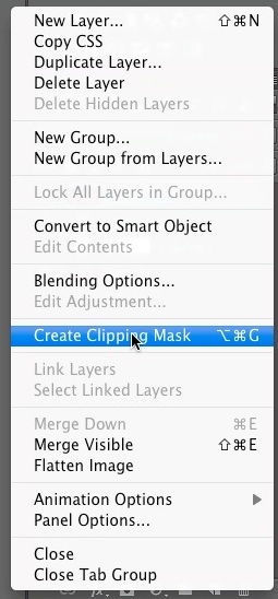 Click on "create clipping mask" in the drop down menu