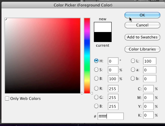 Enter FFFFFF in the hex color code field
