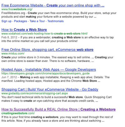 Google name search for creating a webstore closeup 17 days later