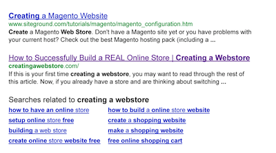 Google name search for creating a webstore closeup